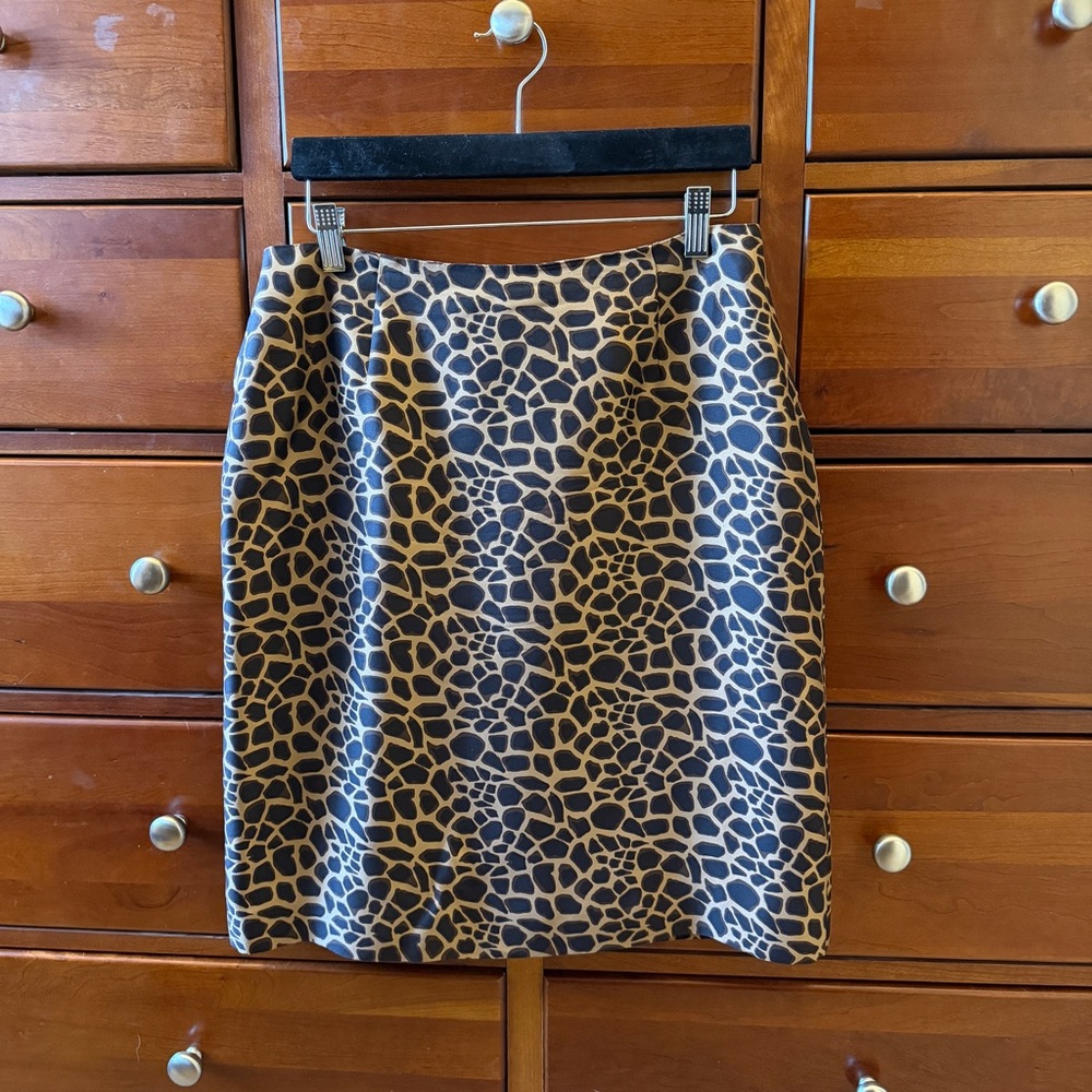 Ann Taylor Animal Print Pencil Skirt - Black and Tan, Silk, fully lined
